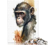 500 Piece Monkey in Watercolor Square Jigsaw Puzzles for Adults, Wooden Puzzles Learning Educational Toy 500pcs (52x38cm)