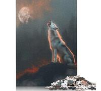 500 Piece Moonlit Howling Wolf Jigsaw Puzzles for Adults Wooden Puzzle for Adults And Teenager Educational Puzzle 500pcs (52x38cm)