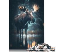 500 Piece Moose Night The Rain Square Puzzles for Adults, Wooden Puzzles Toy Wall Decor 500pcs (52x38cm)