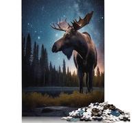 500 Piece Moose Under The Milky Way Square Puzzle for Adults Wooden Puzzles Educational Puzzle Family Game 500pcs (52x38cm)