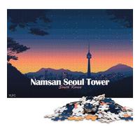 500 Piece Namsan Seoul Tower at Sunset Jigsaw Square Puzzle for Adults & Wooden Puzzles Educational Game Challenge Toy 500pcs (52x38cm)