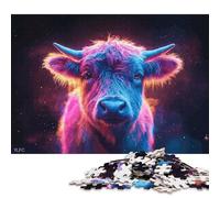 500 Piece Neon Cow Portrait Square Puzzles for Adults, Wooden Puzzles Family Entertainment Toys 500pcs (52x38cm)