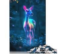 500 Piece Neon Deer in Forest Jigsaw Square Puzzle for Adults & Wooden Puzzles Educational Game Challenge Toy 500pcs (52x38cm)