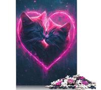 500 Piece Neon Heart Cats Jigsaw Puzzle for Adult Teenagers Wooden Puzzles for Adults Puzzles Learning Educational Puzzle 500pcs (52x38cm)
