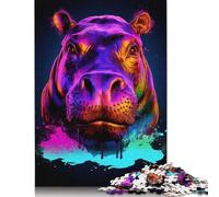 500 Piece Neon Hippo Puzzles for Adults & Wooden Puzzles Educational Puzzle Family Game 500pcs (52x38cm)