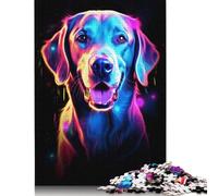 500 Piece Neon Labrador Portrait Jigsaws for Adults Wood Puzzle Jigsaws Educational Game Challenge Toy 500pcs (52x38cm)