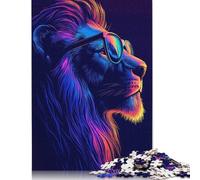 500 Piece Neon Lion with Sunglasses Square Puzzles for Adults & Wooden Puzzles Educational Game 500pcs (52x38cm)