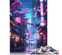 500 Piece Neon Tokyo Sakura Street Square Puzzle for Adults, Wooden Puzzles Puzzle Hands-on Game 500pcs (52x38cm)