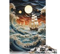 500 Piece Night Seascape Painting S Square Puzzle for Adults Wooden Puzzles Educational Puzzle Family Game 500pcs (52x38cm)