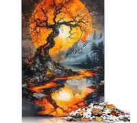 500 Piece Orange Moon Landscape Square Puzzles for Adults, Wooden Puzzles Toy Wall Decor 500pcs (52x38cm)