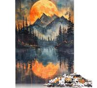 500 Piece Orange Sun Misty Mountains Square Puzzle for Adults, Wooden Puzzles Puzzle Hands-on Game 500pcs (52x38cm)