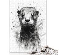 500 Piece Otter Beauty Black Ink Jigsaw Puzzles, for Adults & Wooden Puzzles Educational Games For Kids 500pcs (52x38cm)