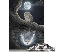 500 Piece Owl Reflection Moonlight Adult Jigsaw Puzzle Wooden Puzzles for Teenagers Gifts Educational Game Challenge Toy 500pcs (52x38cm)