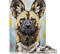 500 Piece Painted African Wild Dog Portrait Jigsaw Puzzle for Adult Teenagers Wooden Puzzle Jigsaws for Adults Family Entertainment Toys 500pcs (52x38cm)