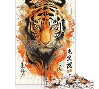 500 Piece Painting Tiger Puzzle For Adults | Large Jigsaw Puzzle with Premium & Durable Wooden Block Pieces with Precise Interlocking Design 500pcs (52x38cm)