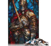 500 Piece Paladin Knight Stain Glass Creative Square Jigsaw Puzzles for Adults & Wooden Puzzles Educational Toys 500pcs (52x38cm)