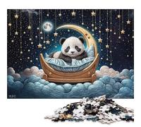 500 Piece Panda Sleeping on Crescent Moon Square Puzzles for Adults, Wooden Puzzles Toy Wall Decor 500pcs (52x38cm)