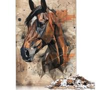 500 Piece Partial Geometric Horse Square Puzzle for Adults Wooden Puzzles Educational Puzzle Family Game 500pcs (52x38cm)