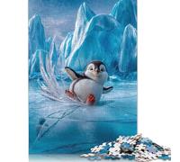 500 Piece Penguin Slipping on Ice Jigsaw Puzzle for Adult Teenagers Wooden Puzzle Christmas Eve Gifts 500pcs (52x38cm)