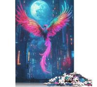 500 Piece Phoenix in Neon City Square Jigsaw Puzzles for Adults, Wooden Puzzles Educational Game for Children 500pcs (52x38cm)