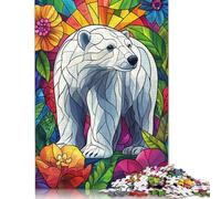 500 Piece Polar Bear in Floral Stained Glass Jigsaw Puzzlesfor Adults Teenagers Puzzles Wooden Puzzles Brain Teaser Puzzle 500pcs (52x38cm)