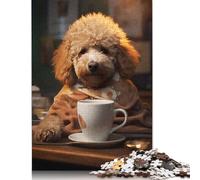 500 Piece Poodle Dog Coffee Animal Puzzles for Adults & Wooden Puzzles Educational Puzzle Family Game 500pcs (52x38cm)