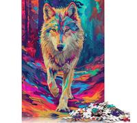 500 Piece Psychedelic Colorful Exotic Wolf Puzzle For Adults | Large Jigsaw Puzzle with Premium & Durable Wooden Block Pieces with Precise Interlocking Design 500pcs (52x38cm)