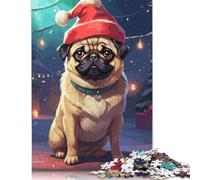 500 Piece Pug Christmas Jigsaw Puzzlesfor Adults Teenagers Wooden Puzzle Jigsaws for Adults Educational Game Challenge Toy 500pcs (52x38cm)