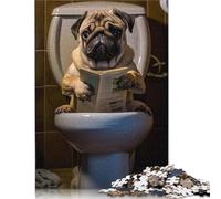 500 Piece Pug Dog on The Toilet Jigsaw Puzzles for Adults Teenagers Wooden Puzzle Adult Jigsaw Puzzle Secret Santa Gifts 500pcs (52x38cm)