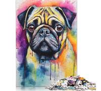 500 Piece Pug Dog Watercolor Puzzles For Adults Wooden Puzzles Brain Teaser Puzzles For Children 500pcs (52x38cm)
