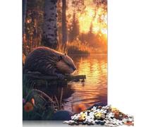 500 Piece Puzzle Beaver at Sunset Jigsaw Puzzles for Adults Woodenboard Puzzles Adults Puzzles Gifts 500pcs (52x38cm)
