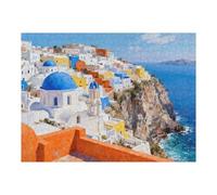 500 Piece Puzzle for Adults, Santorini Jigsaw Puzzles, Scenic Greece Island View Puzzle 500 Pieces, Birthday for Family, Friends and Adults, Relaxing Travel, 20.5 X 15