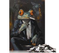 500 Piece Puzzle Frog in Suit Smoking Cigarette Painting Jigsaw Puzzles for Adults Woodenboard Puzzles Adults Puzzles Gifts 500pcs (52x38cm)
