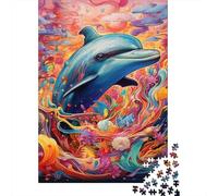500 Piece Puzzle Psychedelic Dolphin Jigsaw Puzzles for Adults Woodenboard Puzzles Adults Puzzles Gifts 500pcs (52x38cm)
