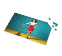 500 Piece Puzzles A Woman In A Red Skirt Holding A Broom. Picture Puzzle Puzzle Board Kids Toys For Girls(1000PCS)