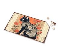 500 Piece Puzzles Black Cat With Intricate Floral Patterns. Picture Puzzle Toddler Puzzles Puzzle Books For Adults(300PCS)