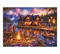 500 Piece Puzzles for Adults, 4th of July Jigsaw Puzzles 500 Pieces,250 Anniversary Firework Celebration Jigsaw Puzzle, Lake Mountains Cabin Puzzles for Adults, American Flag Puzzle Toy Game Gift