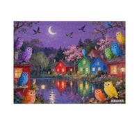 500 Piece Puzzles for Adults, 500 Piece Puzzles for Adults Large Piece, Moonlit Night Owl Village Jigsaw Puzzle, Funny Gift for Adult Senior Challenging Family Games Creative Kit, 20.5 X 15 in