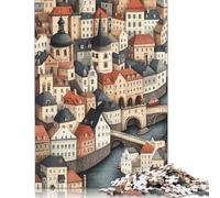 500 Piece Puzzles for Adults 500 Pieces European Cityscape Illustration Jigsaw Puzzles for Teenagers Woodenboard Puzzles Toy Intellectual Game 500pcs (52x38cm)