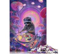 500 Piece Puzzles for Adults 500 Pieces Psychedelic Raccoon DJ Jigsaw Puzzles for Teenagers Woodenboard Puzzles Toy Intellectual Game 500pcs (52x38cm)