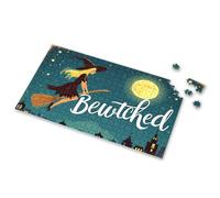 500 Piece Puzzles For Adults A Witch Flying On A Broom Under A Full Moon With The Word "Bewitched" Picture Puzzle 1000 Piece Puzzles Puzzles For Adults 1000 Pieces(500PCS)