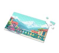 500 Piece Puzzles For Adults Clearance A Pink Bicycle Leans Against A Railing With Snow-Capped Mountains Picture Puzzle Games For Kids 8-12 Gift For 4 Year Old Boy(300PCS)