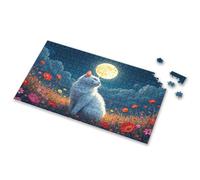 500 Piece Puzzles For Adults Clearance A White Cat Sits In A Field Of Flowers Under A Full Moon Picture Puzzle Games For Kids 8-12 Gift For 4 Year Old Boy(300PCS)