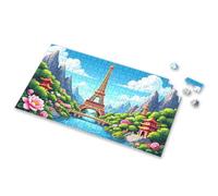 500 Piece Puzzles For Adults Clearance Colorful Fusion: Eiffel Tower Amidst Asian Gardens Picture Puzzle 500 Piece Puzzles 300 Piece Puzzle(500PCS)