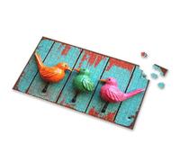 500 Piece Puzzles For Adults Clearance Colorful Wooden Birds On Distressed Blue Background Picture Puzzle Toddlers Toys Easter Gifts(1000PCS)