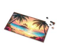 500 Piece Puzzles For Adults Clearance Sunset Paradise: Tropical Beach With Palm Trees And Flowers Picture Puzzle 500 Piece Puzzles Toddler Puzzles Ages 2-4(1000PCS)