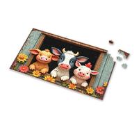 500 Piece Puzzles For Adults Clearance Three Cute Farm Animals Peeking Out Of A Barn Window With Colorfu Picture Puzzle Toddlers Toys Easter Gifts(500PCS)