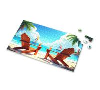 500 Piece Puzzles For Adults Clearance Two Wooden Chairs On A Sandy Beach With Palm Trees, Sailboats In The Ocean Picture Puzzle Games For Kids 8-12 Gift For 4 Year Old Boy(500PCS)