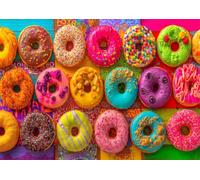 500 Piece Puzzles for Adults, Colorful Donut Art Collage Rainbow Sprinkles | Sweet Dessert Jigsaw Puzzle with Poster & Storage Bag, Thick Blue Board Letter Back, Home Wall Decor Gift, 20.5"×15"