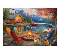 500 Piece Puzzles for Adults, Fall Landscape Jigsaw Puzzle with Letters on Back, Cardboard Puzzle with Lake, Mountain Cabin & Dogs, Challenging Puzzles for Game Nights, Home Decor,Birthday Party Gift
